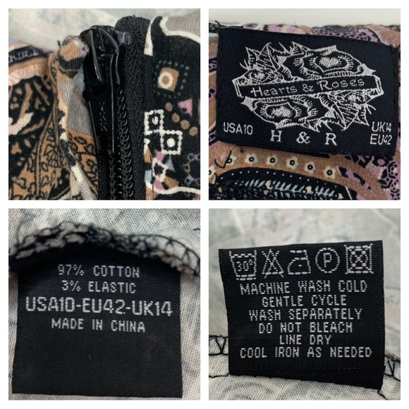 Vintage Heart & Roses Elephant Paisley Abstract Print Sleeveless Swing Dress - Picture 12 of 16